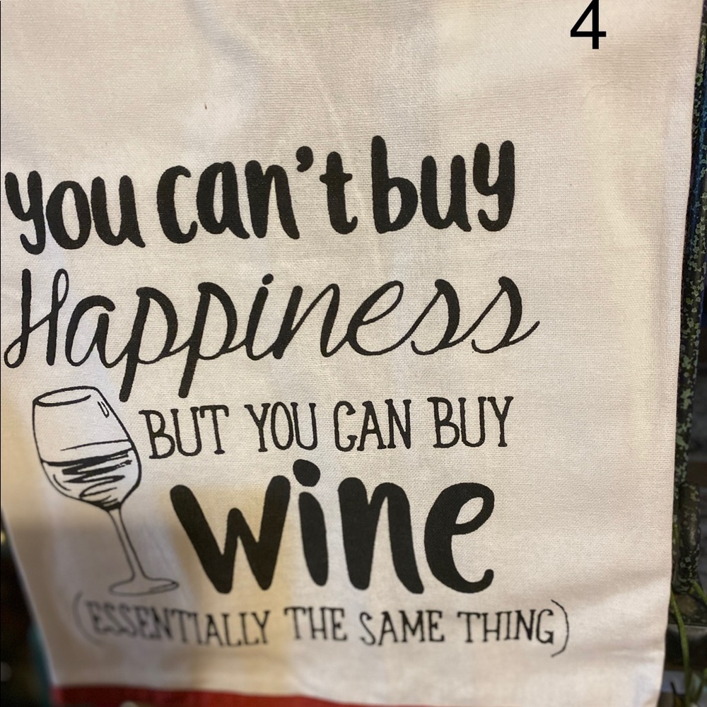 Wine Linen Towels, Can’t Buy Happiness/Wine 100% Cotton linen  min size 18x26”